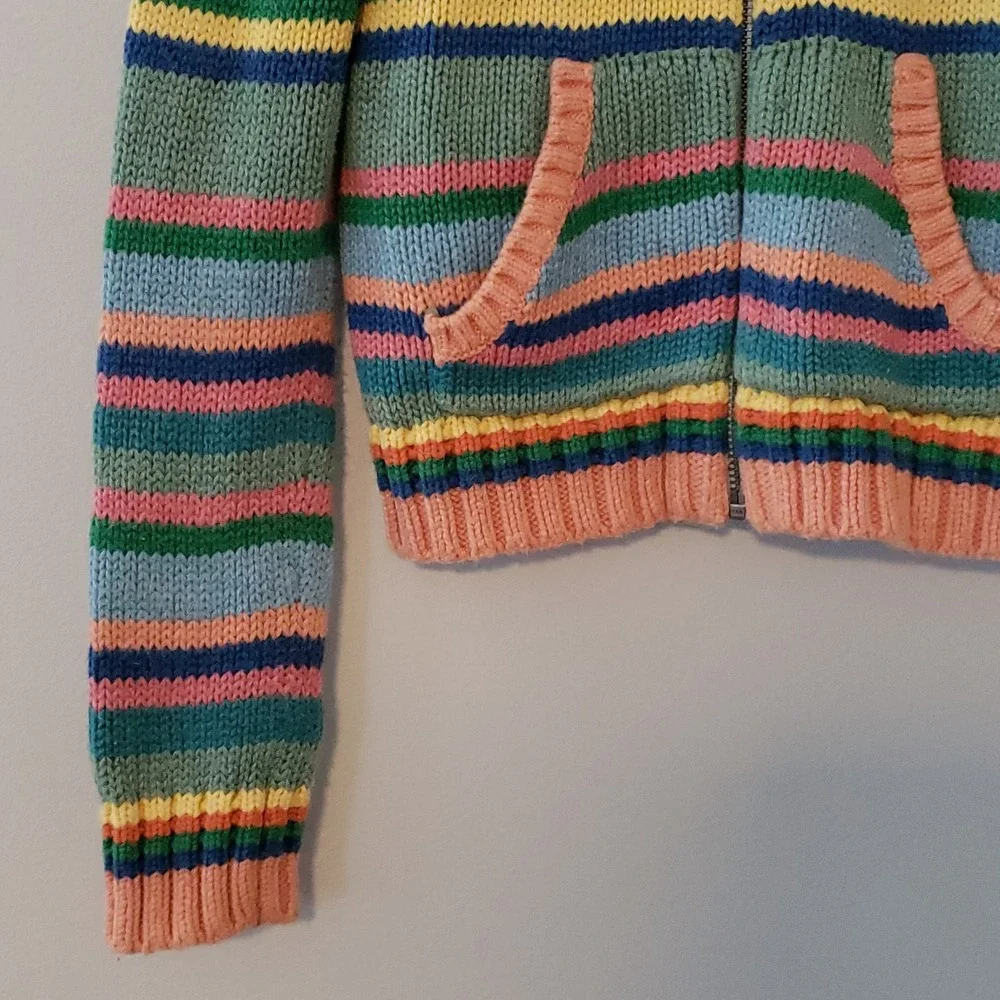 Vintage Ralph Lauren Girls Striped Cardigan Sweater SIZE 6 Zip Pink Pony Preppy